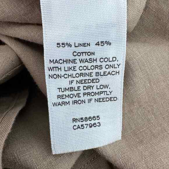 14th Union  Button Up Shirt Men Large Tan Short Sleeve Linen Cotton Blend Casual - Picture 6 of 7